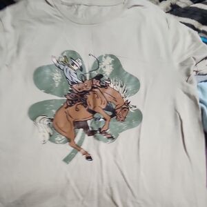Source Unknown Beige Tee with Cowboy Graphic